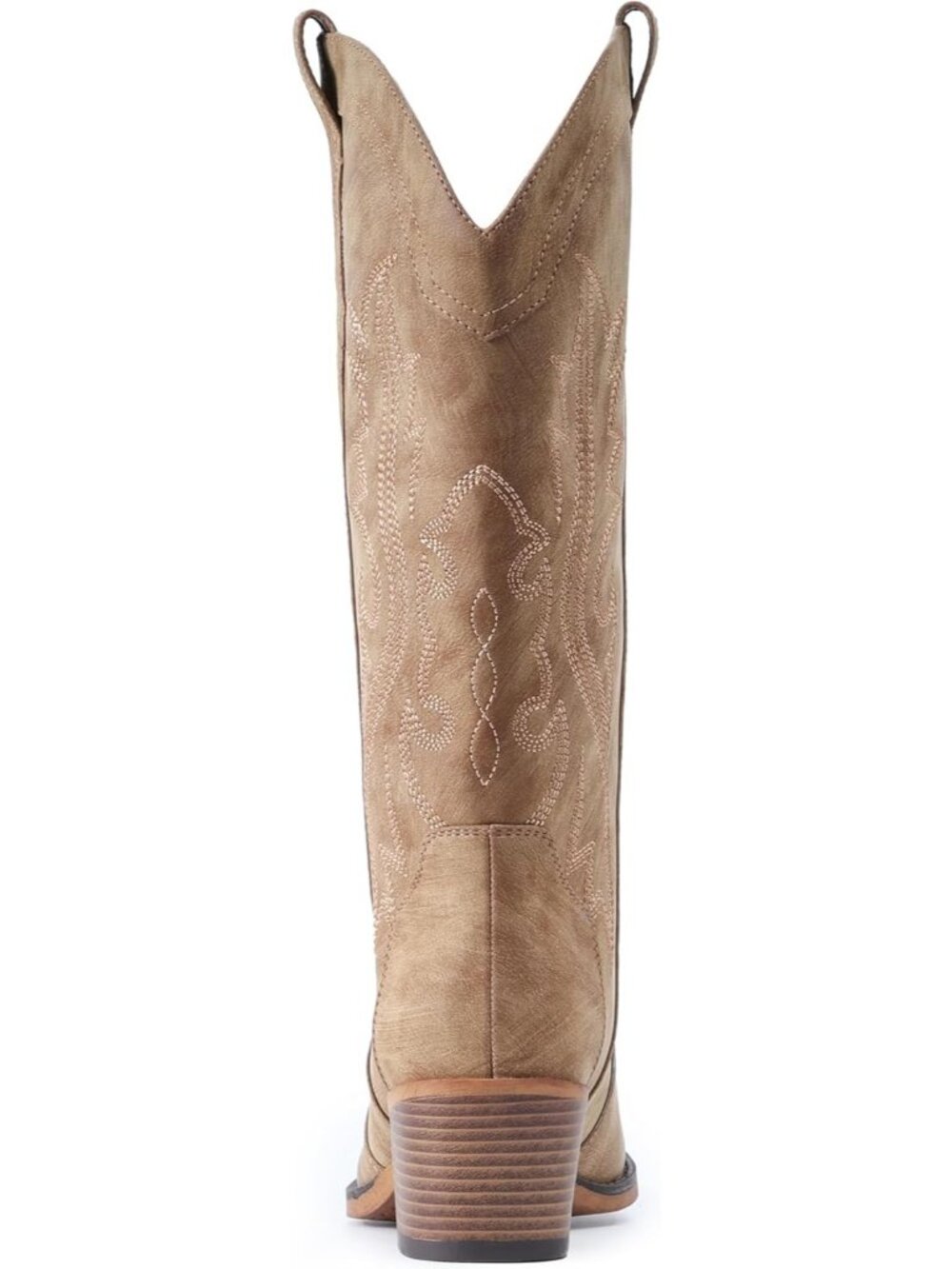 Women's Camel Rubber Mid Calf Embroidered Stitched Pointed Toe Chunky Heel Boots - Picture 6 of 6